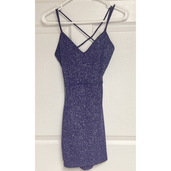 XS Women's Purple Sparkly Glitter Windsor Mini Cocktail Dress Strappy Back - Picture 1 of 7
